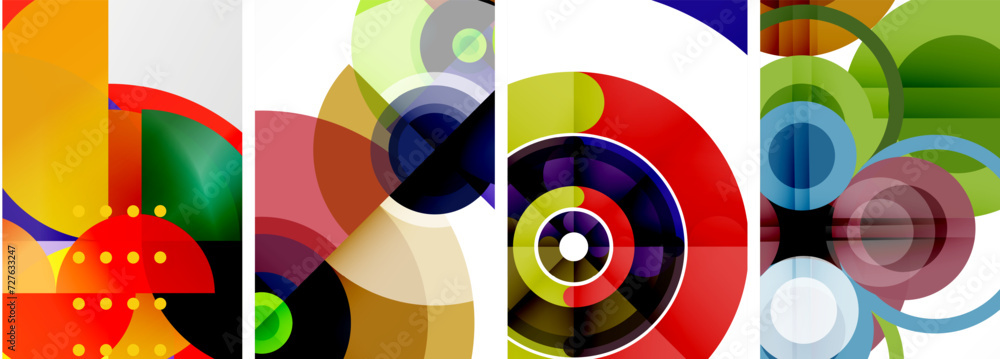 Charming geometric abstract posters. Mesmerizing set of circles, each design a harmonious blend of form and color. Elevate your design with modern, visually striking art Charming geometric abstract posters. Mesmerizing set of circles, each design a harmonious blend of form and color. Elevate your design with modern, visually striking art