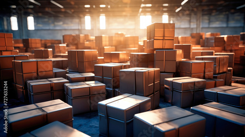 Busy Warehouse Packed With Boxes - Efficient Storage for Industrial Production Stock