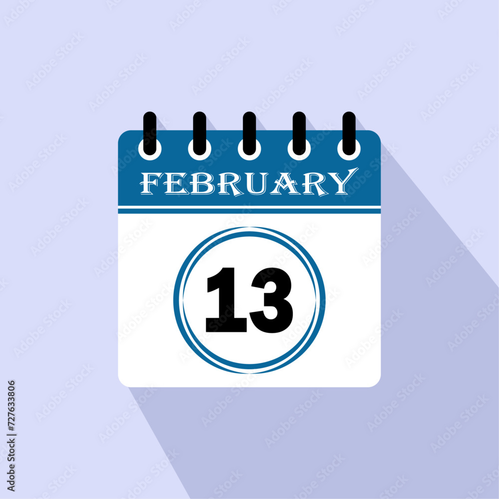 Icon calendar day - 13 February. 13th days of the month, vector illustration. Icon calendar day - 13 February. 13th days of the month, vector illustration.