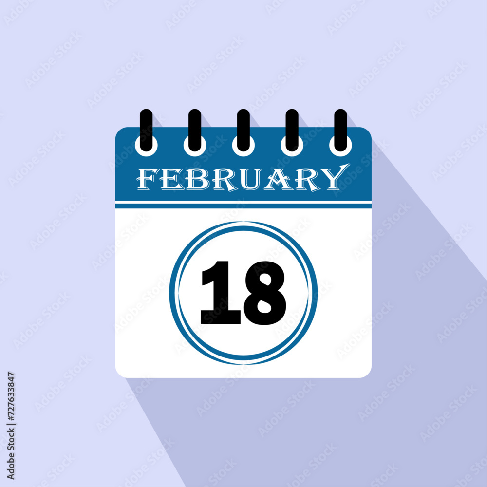 Icon calendar day - 18 February. 18th days of the month, vector illustration. Icon calendar day - 18 February. 18th days of the month, vector illustration.