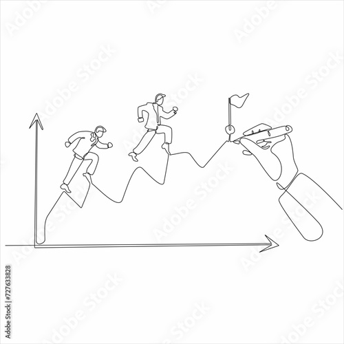 continuous line business leader hand drawing a line leading to the goal vector hand drawn illustration with black lines isolated on white background