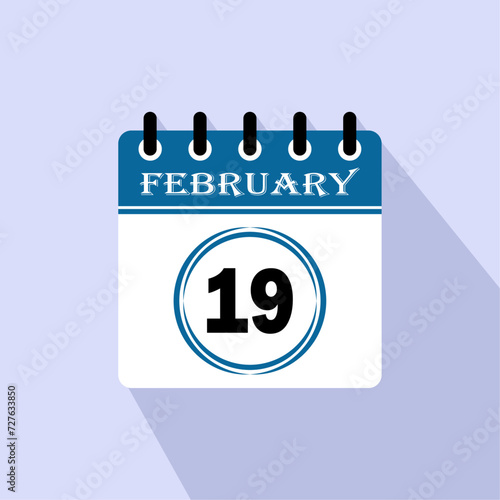 Icon calendar day - 19 February. 19th days of the month, vector illustration. photo