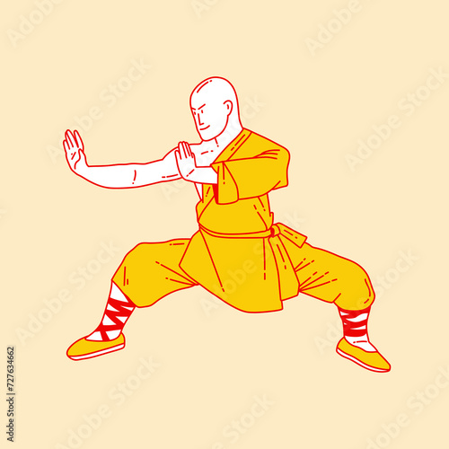 Simple cartoon illustration of shaolin kung fu 3
