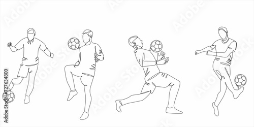 Continuous line drawing of male soccer player.