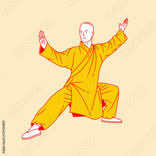 Simple cartoon illustration of shaolin kung fu 4