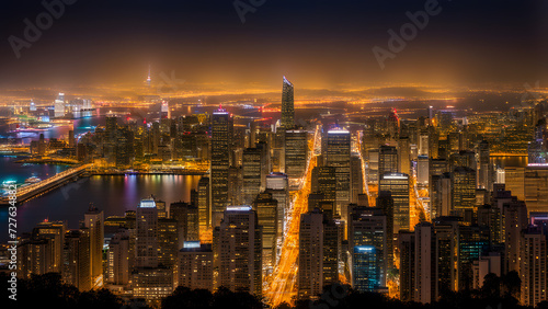 city at night with a backdrop showcasing cityscape lights and urban nightscapes. Perfect background and banner for night markets, urban nighttime events, or celebrations. © TingYi
