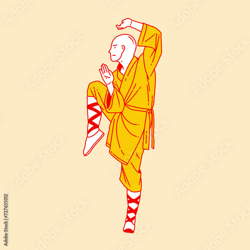 Simple cartoon illustration of shaolin kung fu 5