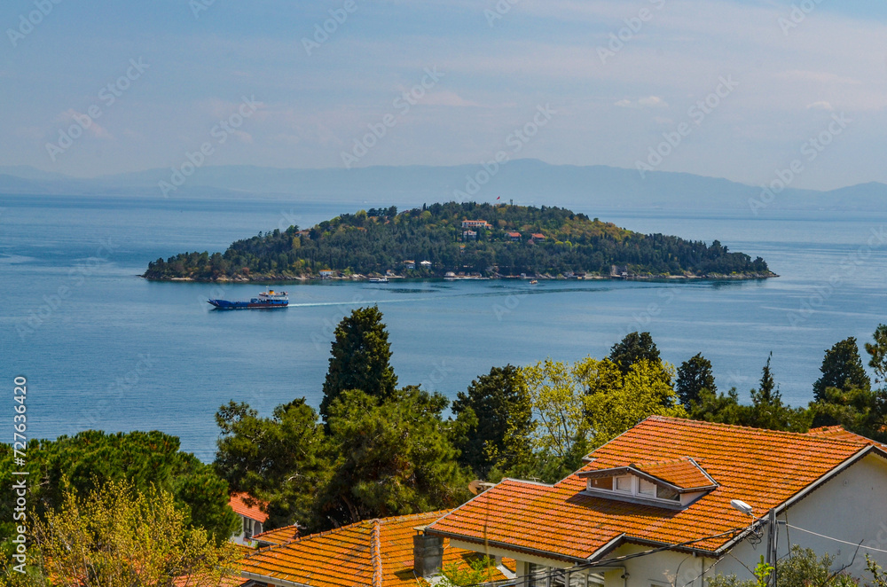 Sedef Island and Marmara sea scenic view from Buyukada island (Adalar, Turkey)