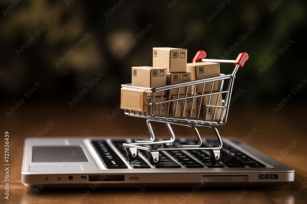 Online shopping concept. laptop with virtual shopping cart for convenient e-commerce experience