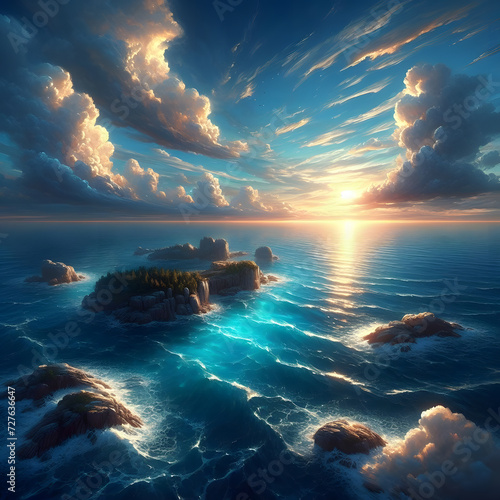 Between Sea and Sky: A Mystical Landscape at Sunrise or Sunset