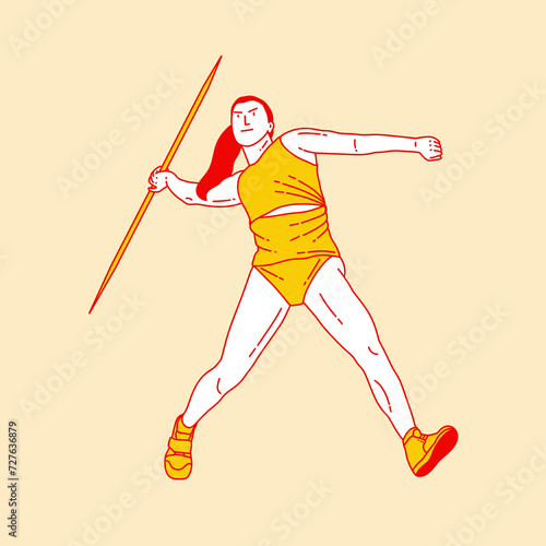 Simple cartoon illustration of throwing javelin sport 4