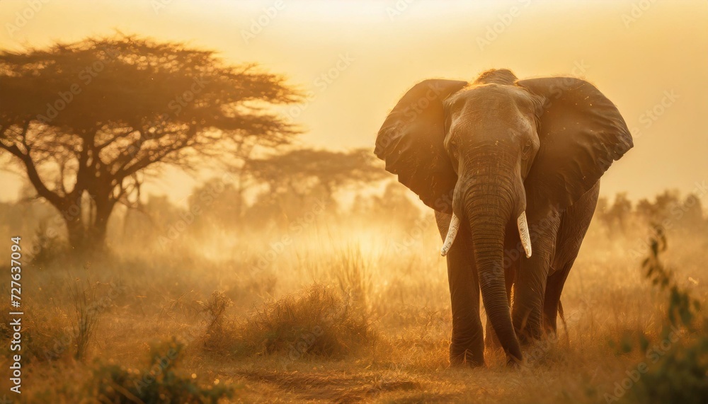 Obraz premium elephant walking in the hot savannah