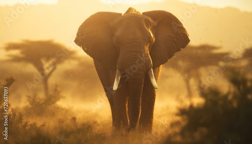 elephant walking in the hot savannah