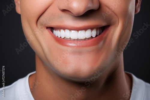 Dazzling smile. young man with brilliantly whitened teeth against a grey background