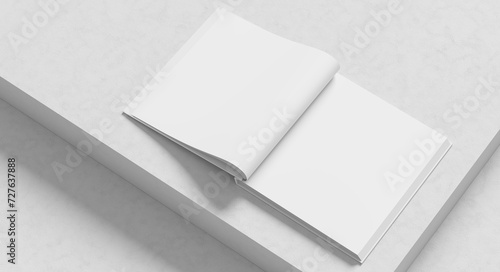 Square hardcover book mock up. Hardcover book mock up isolated on white background. 3D illustration