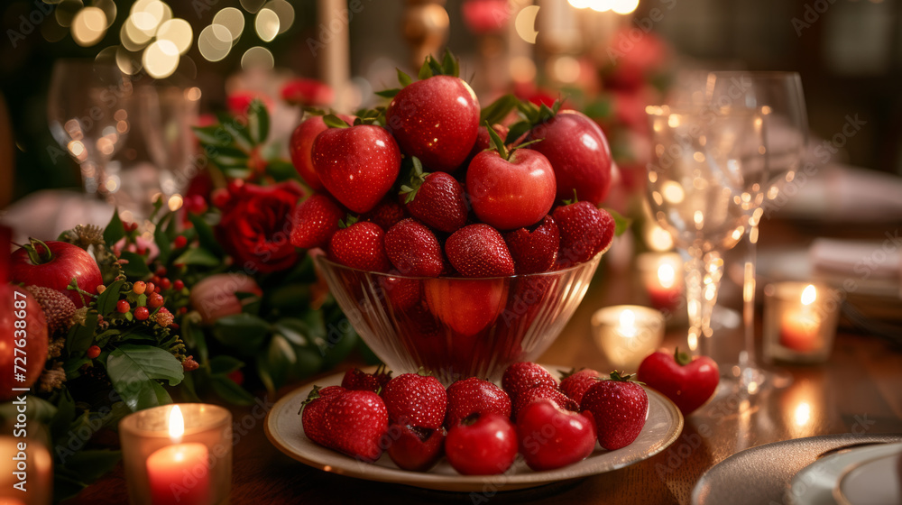 Table with a bouquet of red roses and wine. Romantic atmosphere for a date. Table with a bouquet of red roses and wine. Romantic atmosphere for a date.