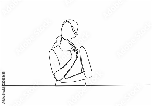 continuous line drawing of thinking woman