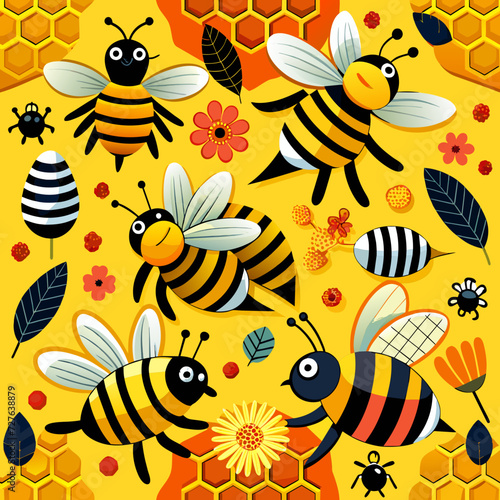 Bees and comb seamles pattern © bingo