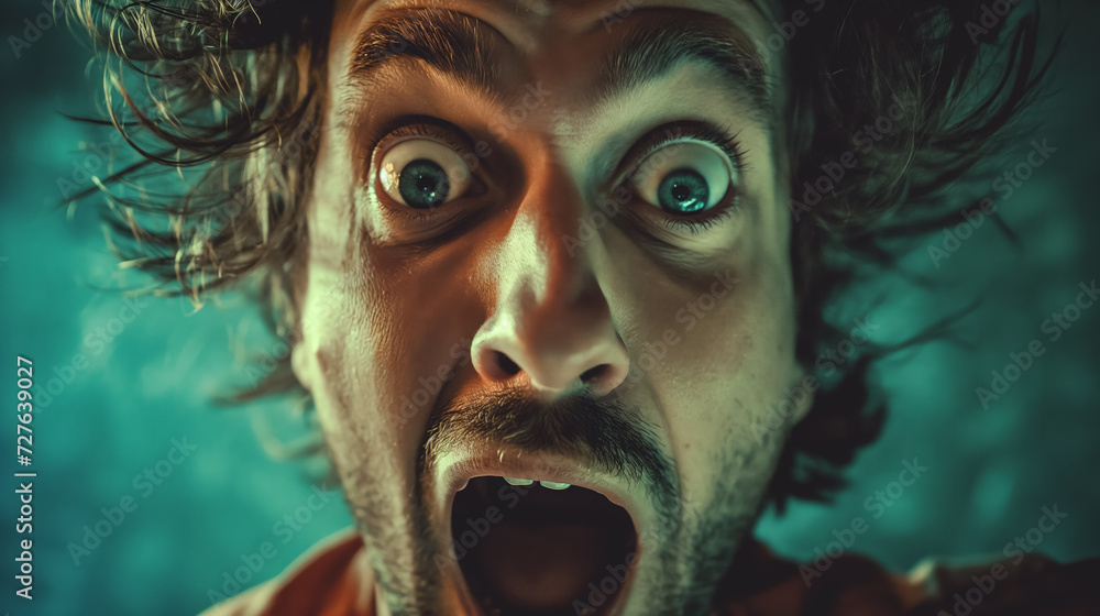 Shocked man with wide eyes in a close-up. Shocked man with wide eyes in a close-up.