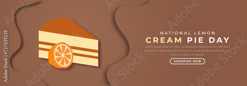 National Lemon Cream Pie Day Paper cut style Vector Design Illustration for Background, Poster, Banner, Advertising, Greeting Card