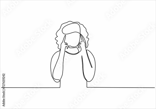 continuous line drawing of thinking woman
