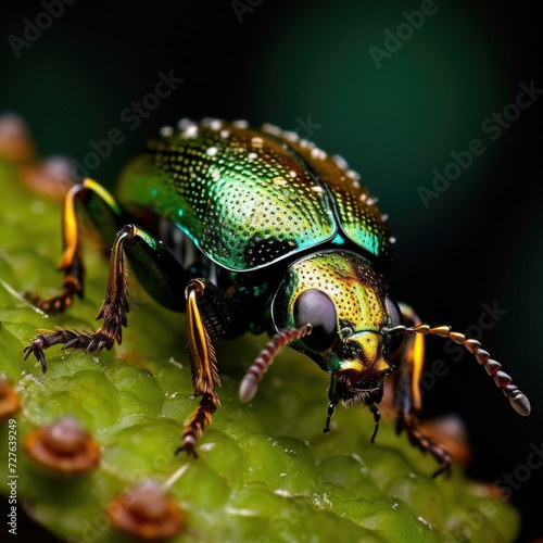 Green Beetle. Shiny and Isolated Macro Image of Wild Insect in Nature © Web