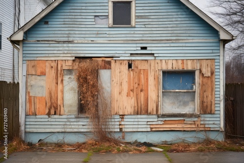 Boarded Up Home in Foreclosure: Abandoned Property for Bank Auction and Business Buyout