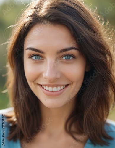 A captivating portrait of a woman grinning