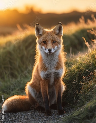 A young fox at sunset on the shingle © Ioan