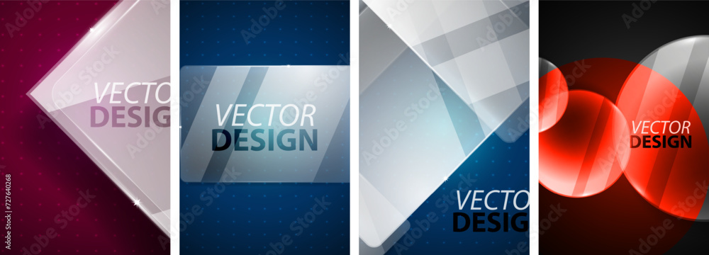 Naklejka premium Set of transparent glass banner templates, posters. Vector illustration For Wallpaper, Banner, Background, Card, Book Illustration, landing page