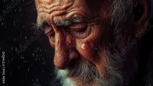 portrait of crying grandfather, crying old man, sad old man photo