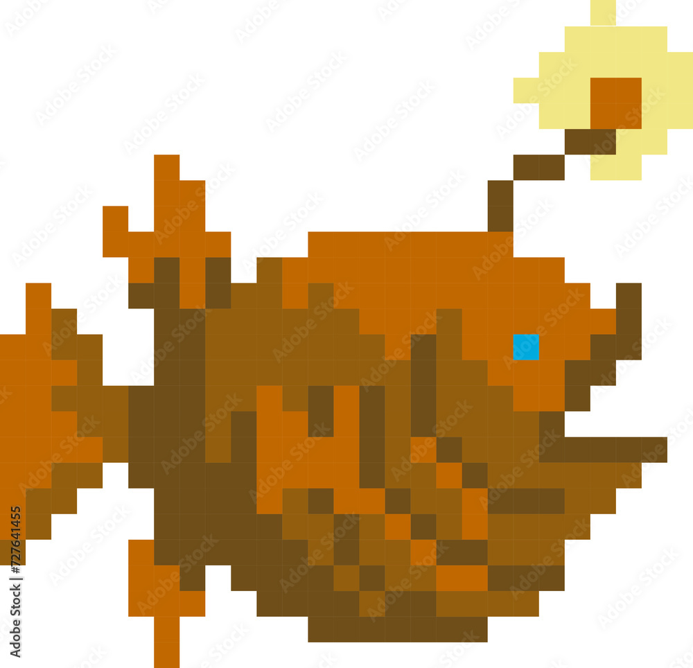 Fototapeta premium Fish cartoon icon in pixel style