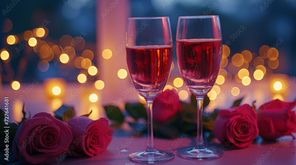 Roses and wine. Romantic atmosphere. Roses and wine. Romantic atmosphere.