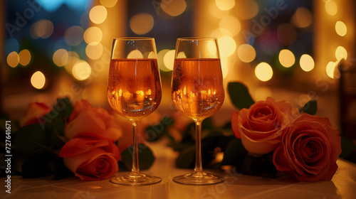 Roses and wine. Romantic atmosphere. © Vladislav