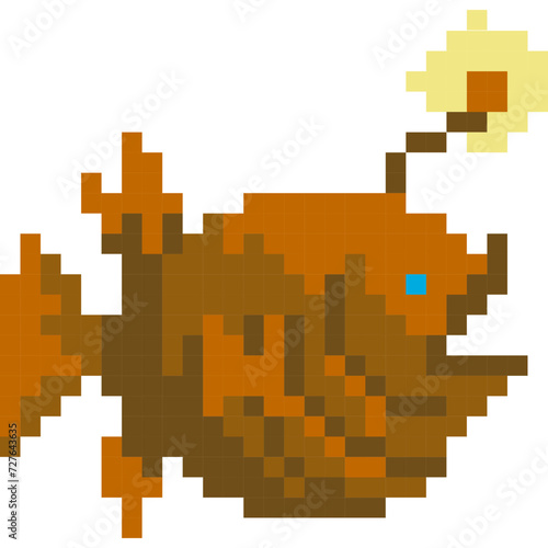 Fish cartoon icon in pixel style