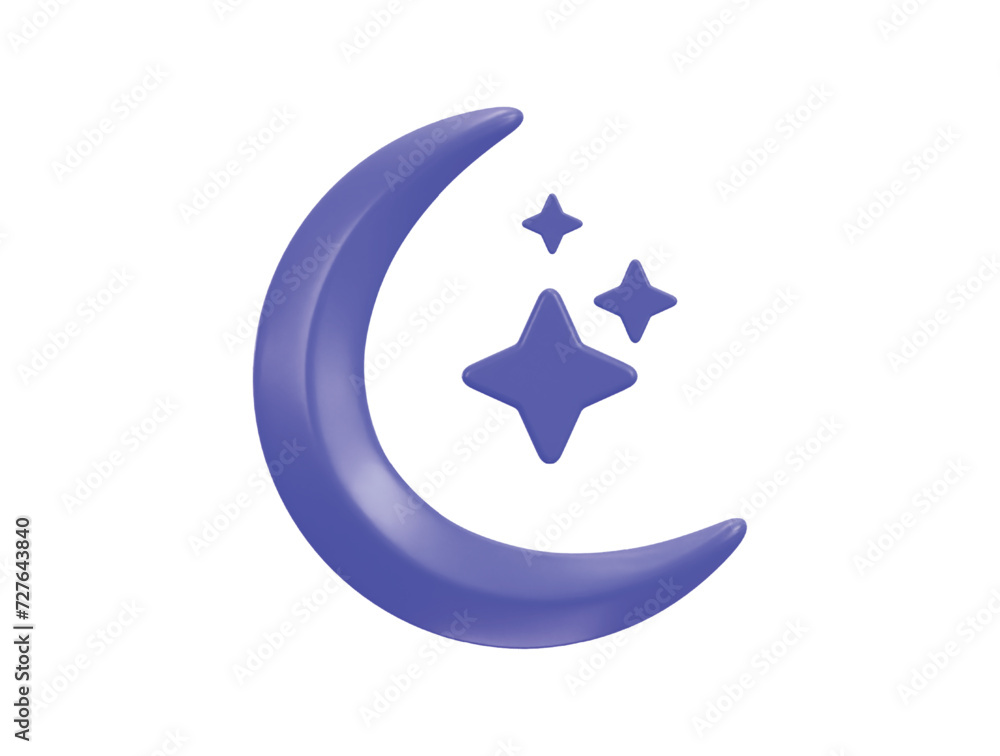 3d moon with stars icon on ramadan vector illustration