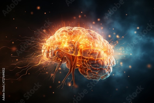 Exploding brain in disease concept (parkinsons, alzheimers, dementia, multiple sclerosis)