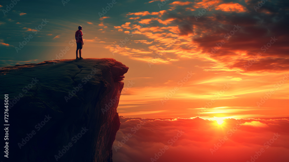 illustration of a man standing on a hilltop at sunset