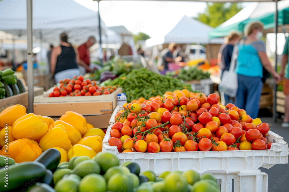Bustling Farmer's Market with Colorful Produce Under Tents