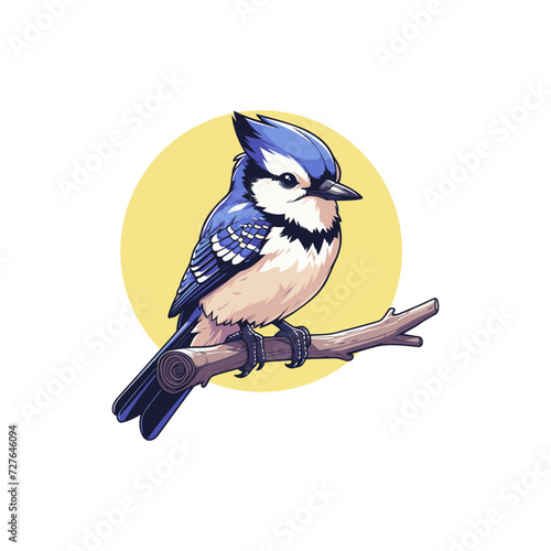 blue jay bird animal chibi cartoon style isolated plain background, vector illustration