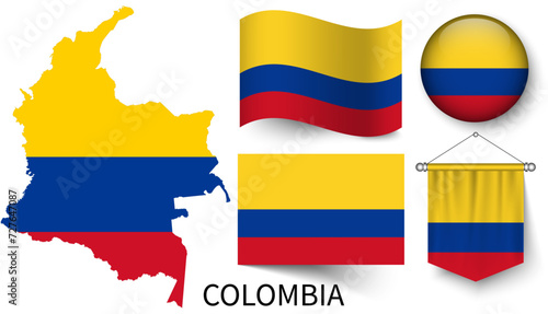 Free Download The various patterns of the Colombia national flags and the map of the Colombia borders - GFXLoad