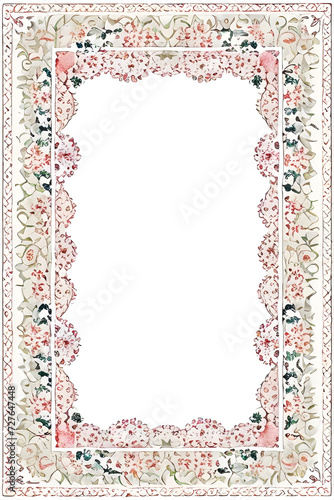 stationery, letter, invitation, or scrapbook paper or card design - flowery floral delicate lacy design in pink, green, cream, white background - intricate border frame