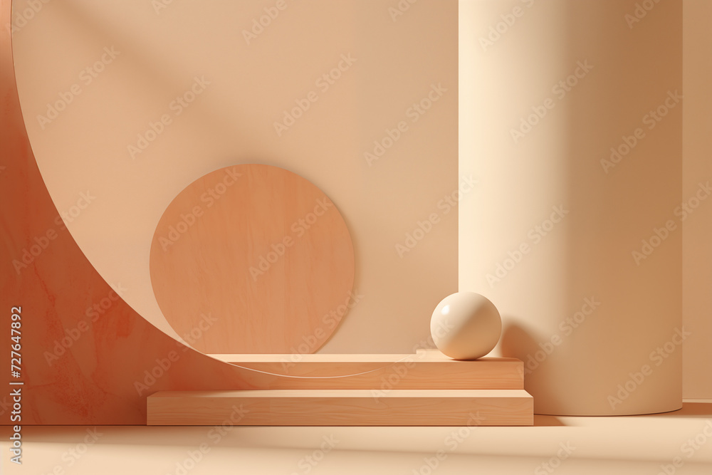 Elegant minimalist beige podium under soft shadows. Concept for cosmetics or product display, modern presentation space. Copy space available. Elegant minimalist beige podium under soft shadows. Concept for cosmetics or product display, modern presentation space. Copy space available.