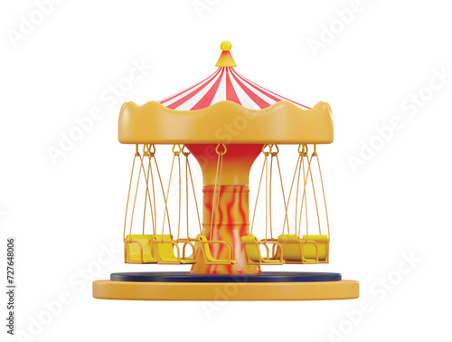 3d Carousel icon concept of amusement park 3d illustration