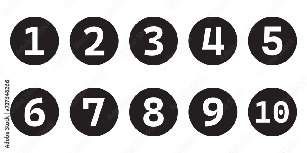 Simple round numbers symbol set. Black isolated font in vector flat Simple round numbers symbol set. Black isolated font in vector flat