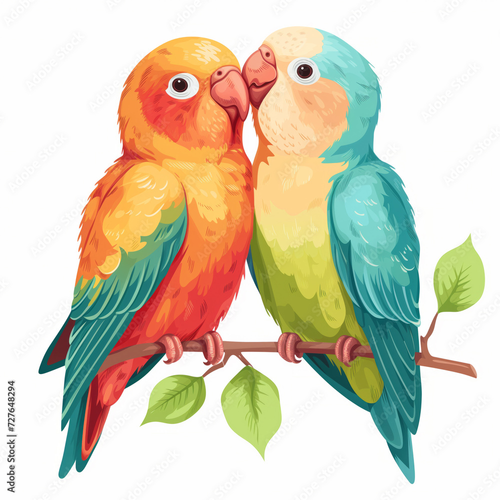 Illustration of cute lovebirds isolated on white background Illustration of cute lovebirds isolated on white background