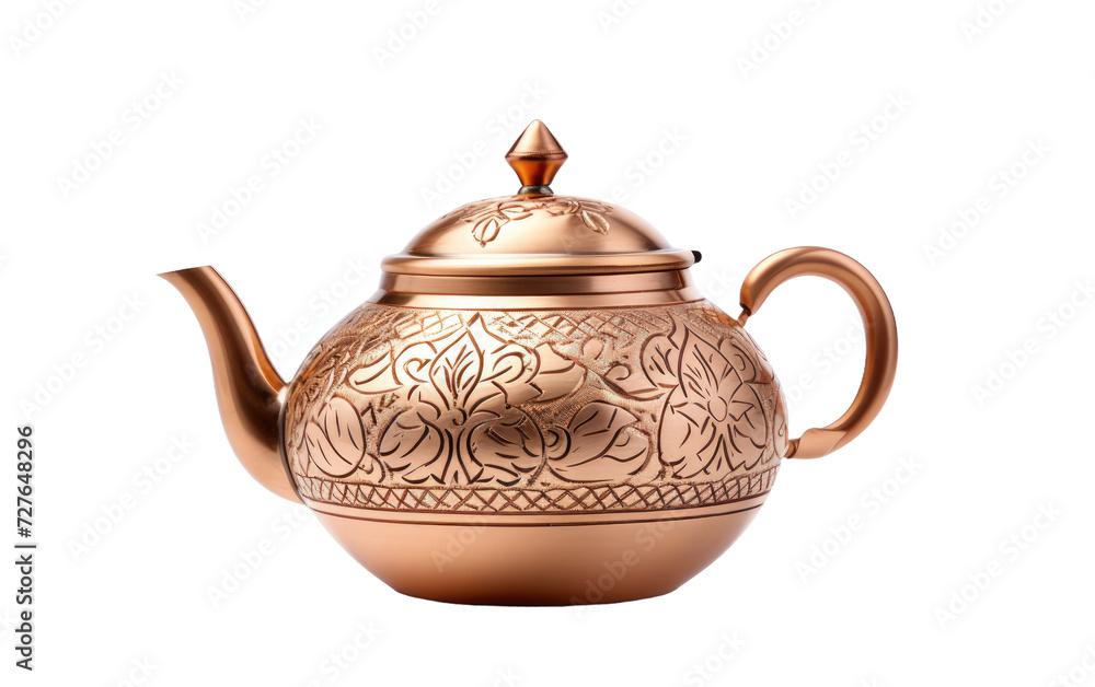 Traditional Copper Tea Pot in Exquisite Detail on White or PNG Transparent Background. Traditional Copper Tea Pot in Exquisite Detail on White or PNG Transparent Background.