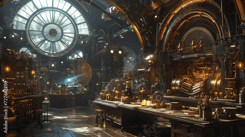 Victorianera laboratory with steampunk inventionstime machines and etheric devices An inventors sanc Generative AI