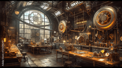 vintage steampunk workshopintricate machinery and steampowered inventions a tinkerers paradise fille Generative AI