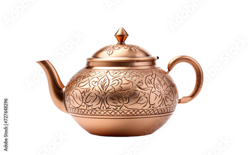 Traditional Copper Tea Pot in Exquisite Detail on White or PNG Transparent Background.